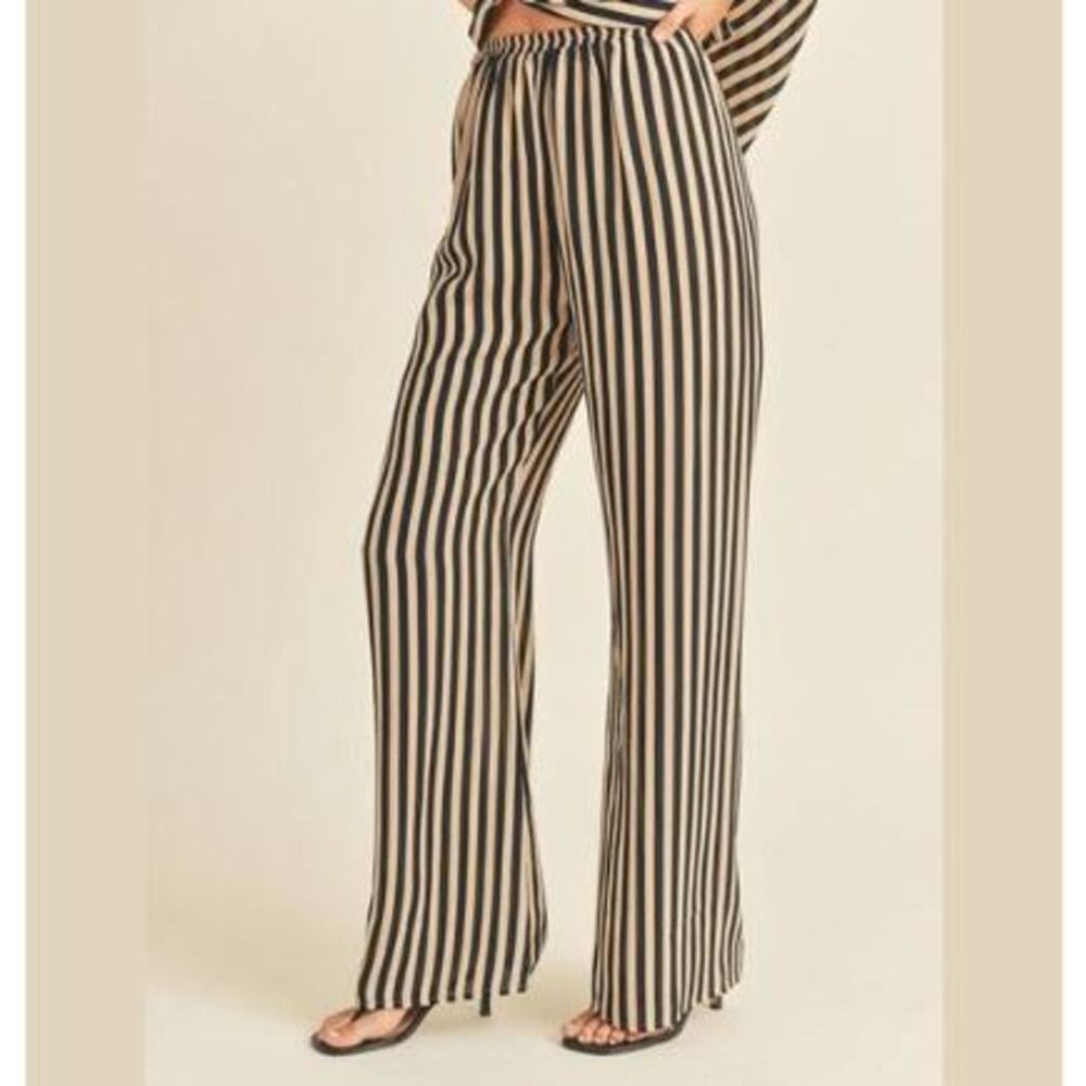 MIOU MUSE bias stripe print pant in black/tan Womens Medium NWT light beachy